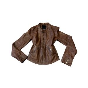 Maurices Faux Leather Moto Jacket Brown Zippered Pockets Womens Size M